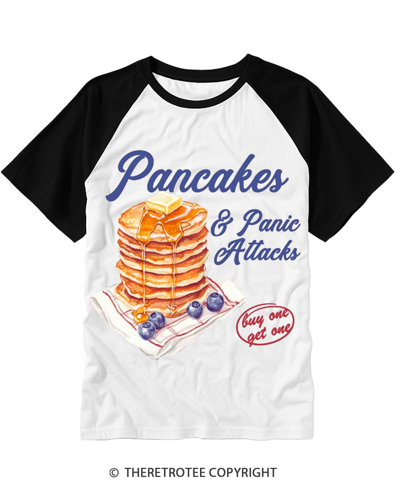 TheRetroTee Pancakes & Panic Attacks 1960s Raglan Baseball T-Shirt
