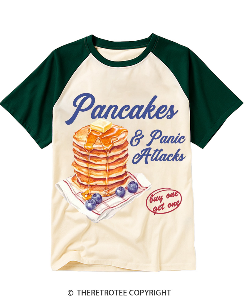 TheRetroTee Pancakes & Panic Attacks 1960s Raglan Baseball T-Shirt