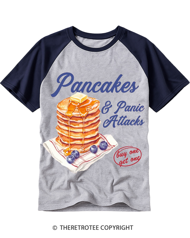TheRetroTee Pancakes & Panic Attacks 1960s Raglan Baseball T-Shirt