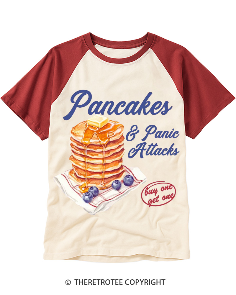 TheRetroTee Pancakes & Panic Attacks 1960s Raglan Baseball T-Shirt
