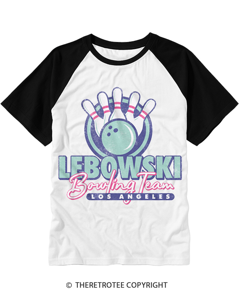 TheRetroTee Los Angeles Bowling Team 1990s Raglan Baseball T-Shirt