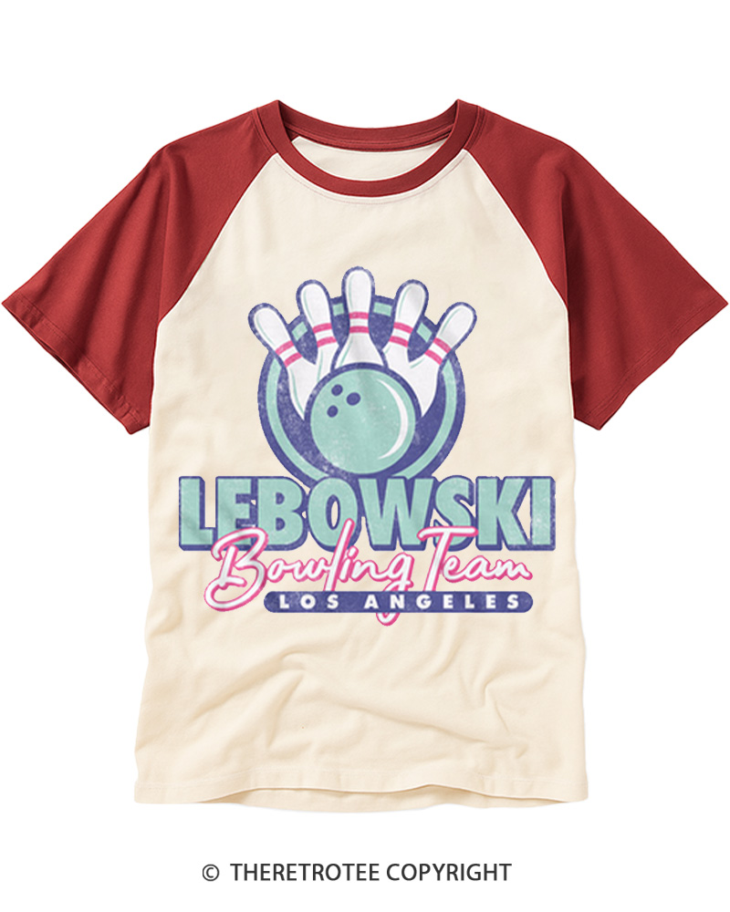 TheRetroTee Los Angeles Bowling Team 1990s Raglan Baseball T-Shirt