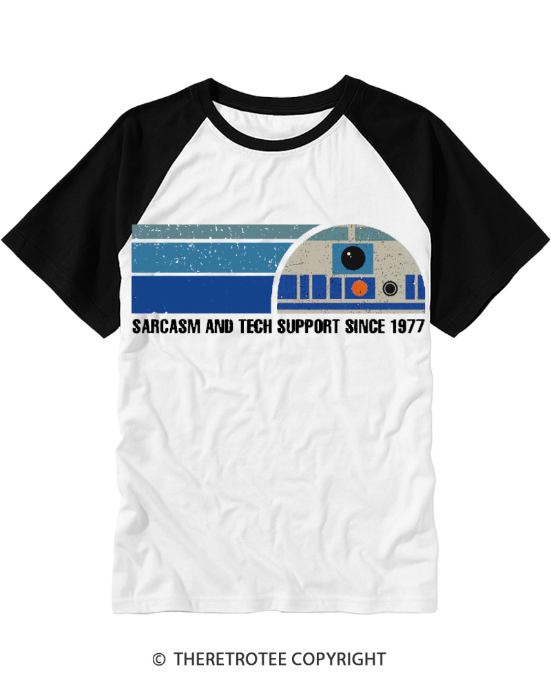 TheRetroTee Sarcasm And Tech Support 1970s Raglan Baseball T-Shirt