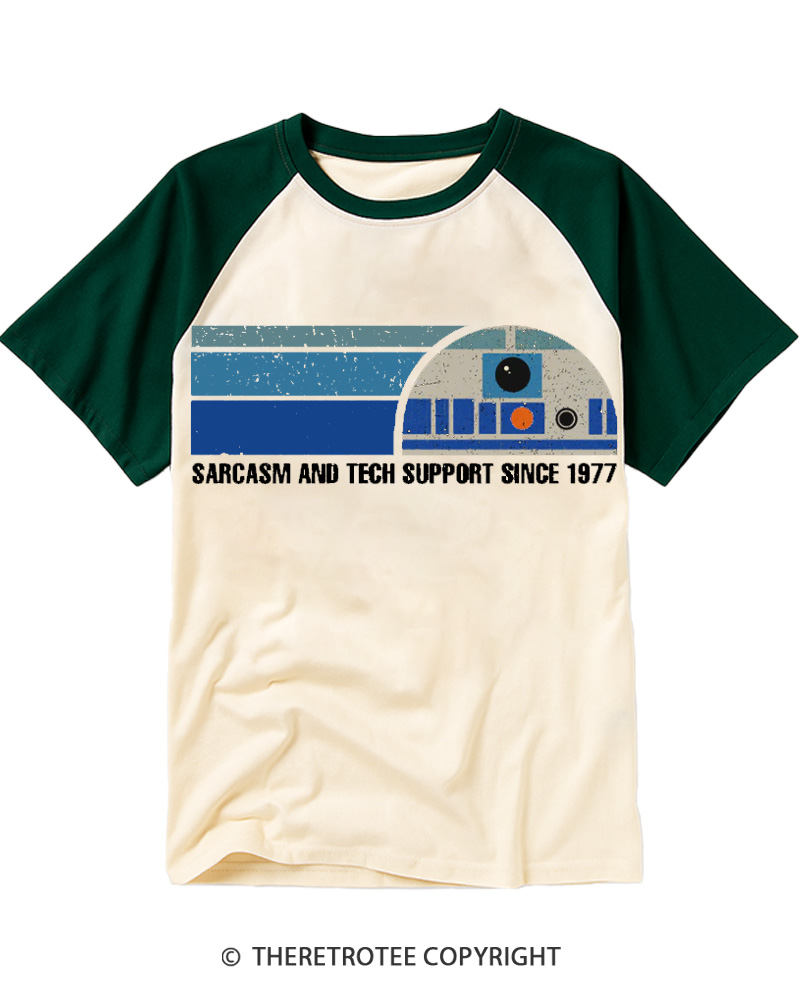 TheRetroTee Sarcasm And Tech Support 1970s Raglan Baseball T-Shirt