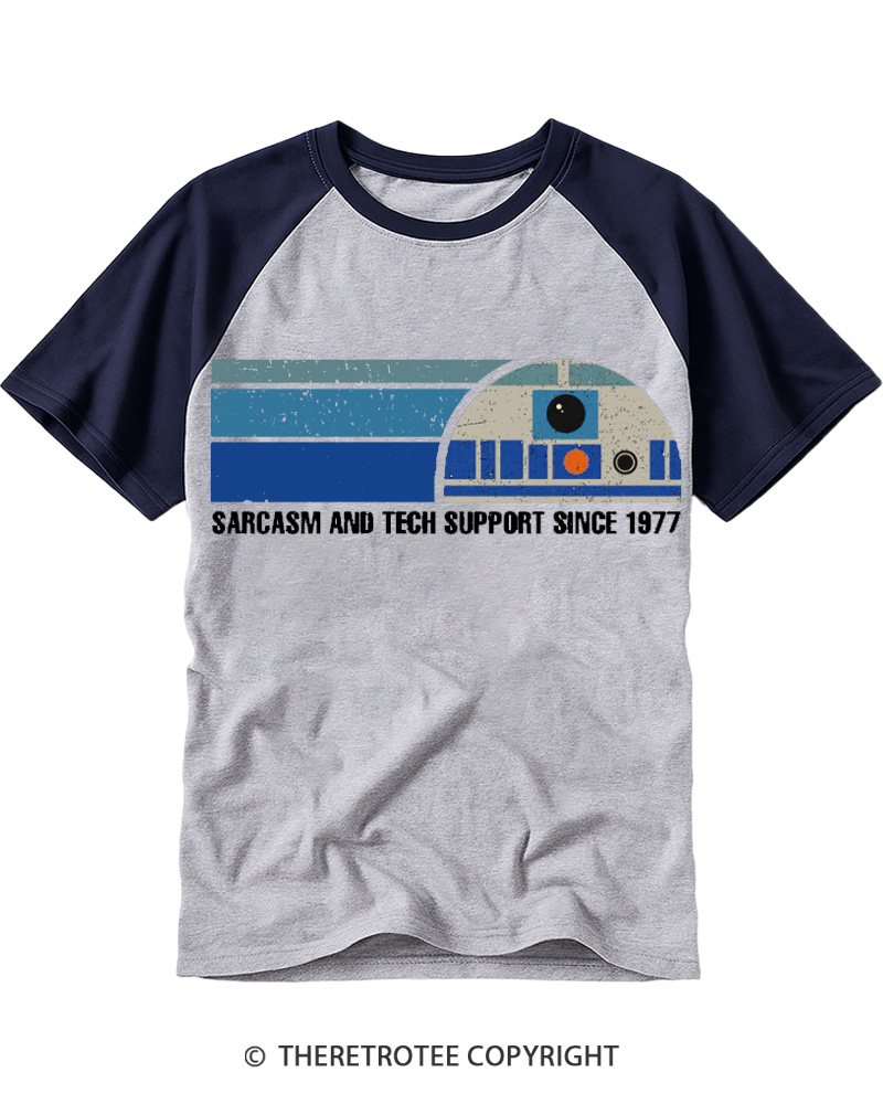 TheRetroTee Sarcasm And Tech Support 1970s Raglan Baseball T-Shirt