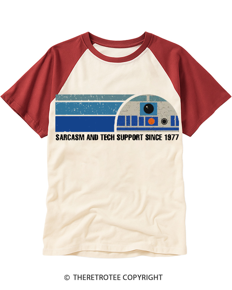 TheRetroTee Sarcasm And Tech Support 1970s Raglan Baseball T-Shirt