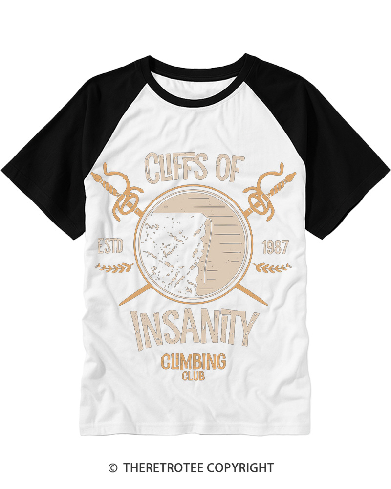 TheRetroTee Cliffs Of Insanity 1980s Raglan Baseball T-Shirt