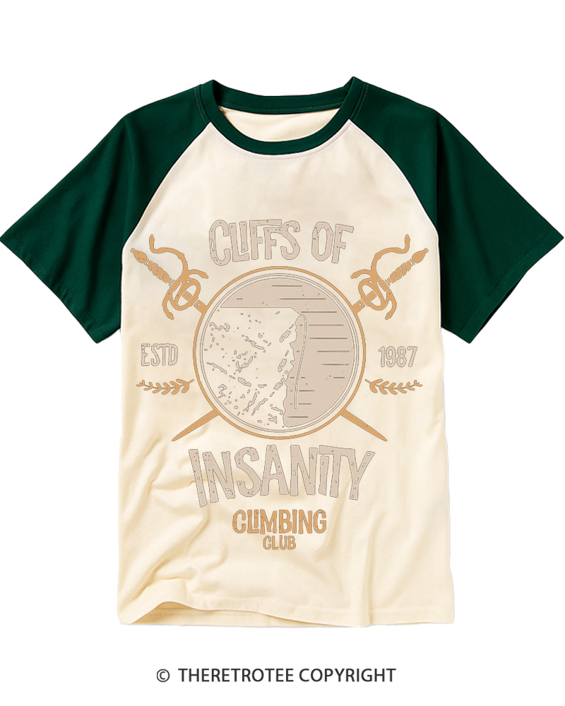 TheRetroTee Cliffs Of Insanity 1980s Raglan Baseball T-Shirt