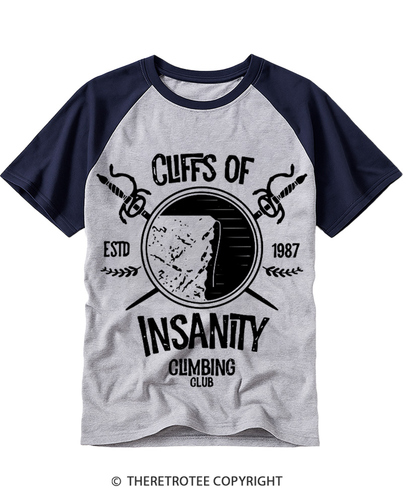 TheRetroTee Cliffs Of Insanity 1980s Raglan Baseball T-Shirt
