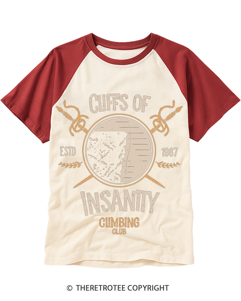 TheRetroTee Cliffs Of Insanity 1980s Raglan Baseball T-Shirt