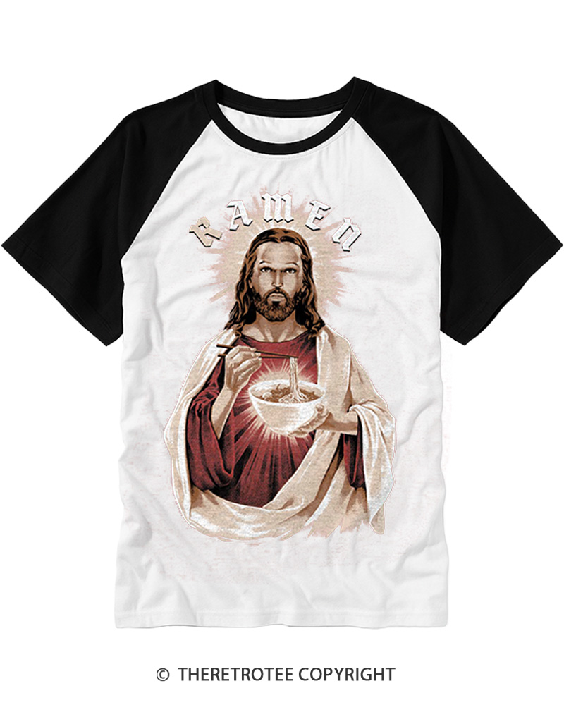 TheRetroTee R-Amen Vintage Graphic Raglan Baseball T-Shirt