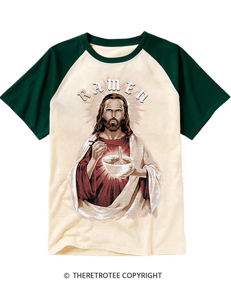 TheRetroTee R-Amen Vintage Graphic Raglan Baseball T-Shirt