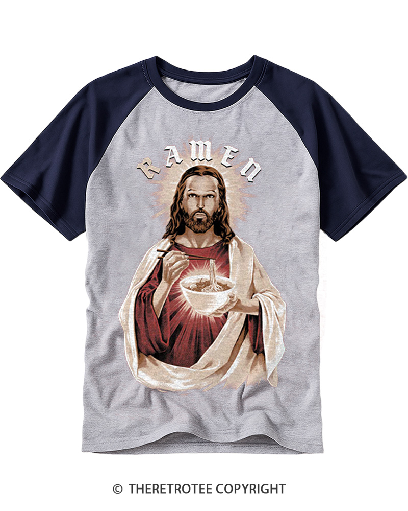 TheRetroTee R-Amen Vintage Graphic Raglan Baseball T-Shirt