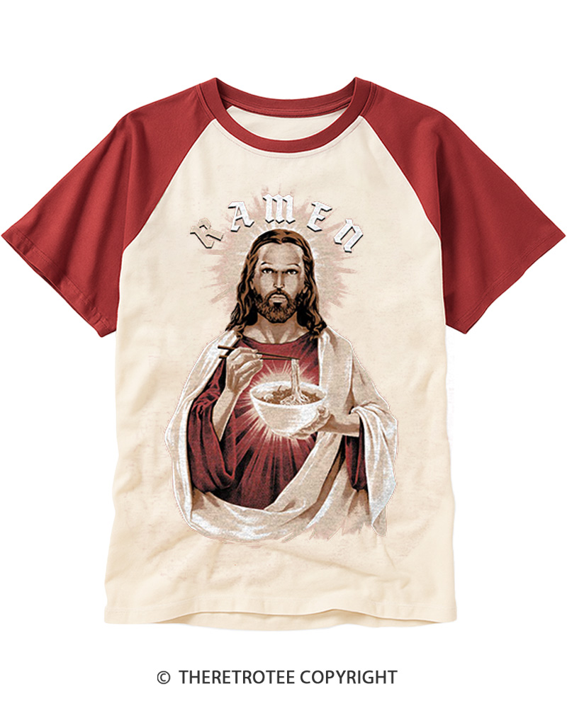 TheRetroTee R-Amen Vintage Graphic Raglan Baseball T-Shirt