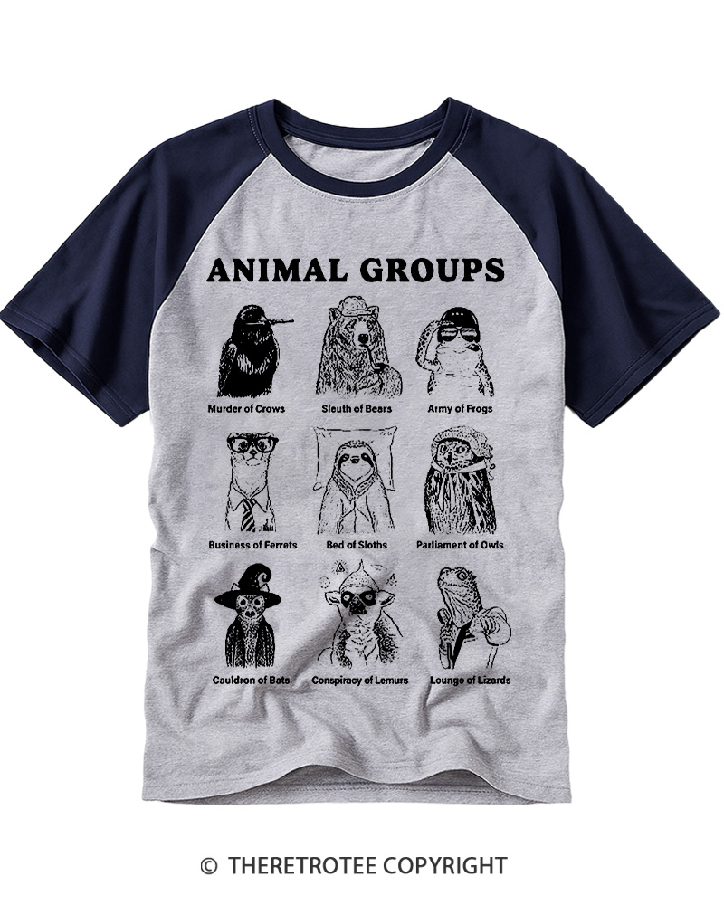 TheRetroTee Animal Friends Vintage Graphic Raglan Baseball T-Shirt