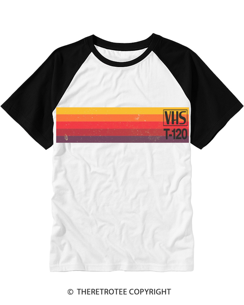 TheRetroTee Vintage VHS Nostalgia Graphic Raglan Baseball T-Shirt