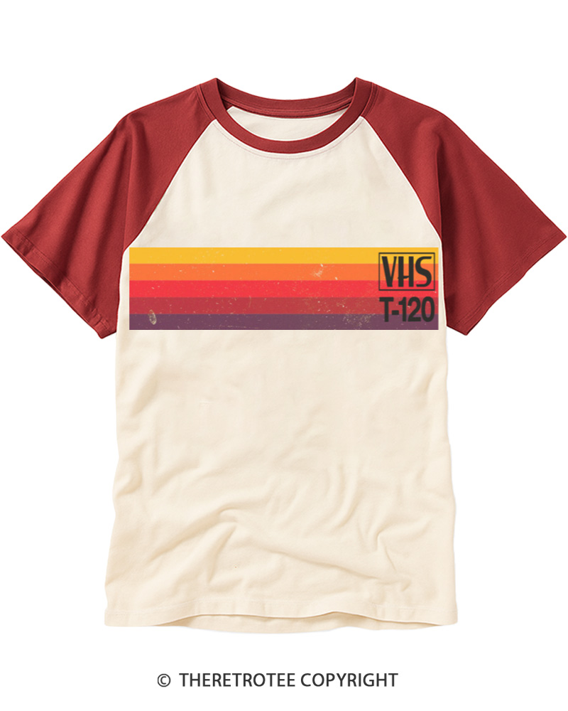 TheRetroTee Vintage VHS Nostalgia Graphic Raglan Baseball T-Shirt