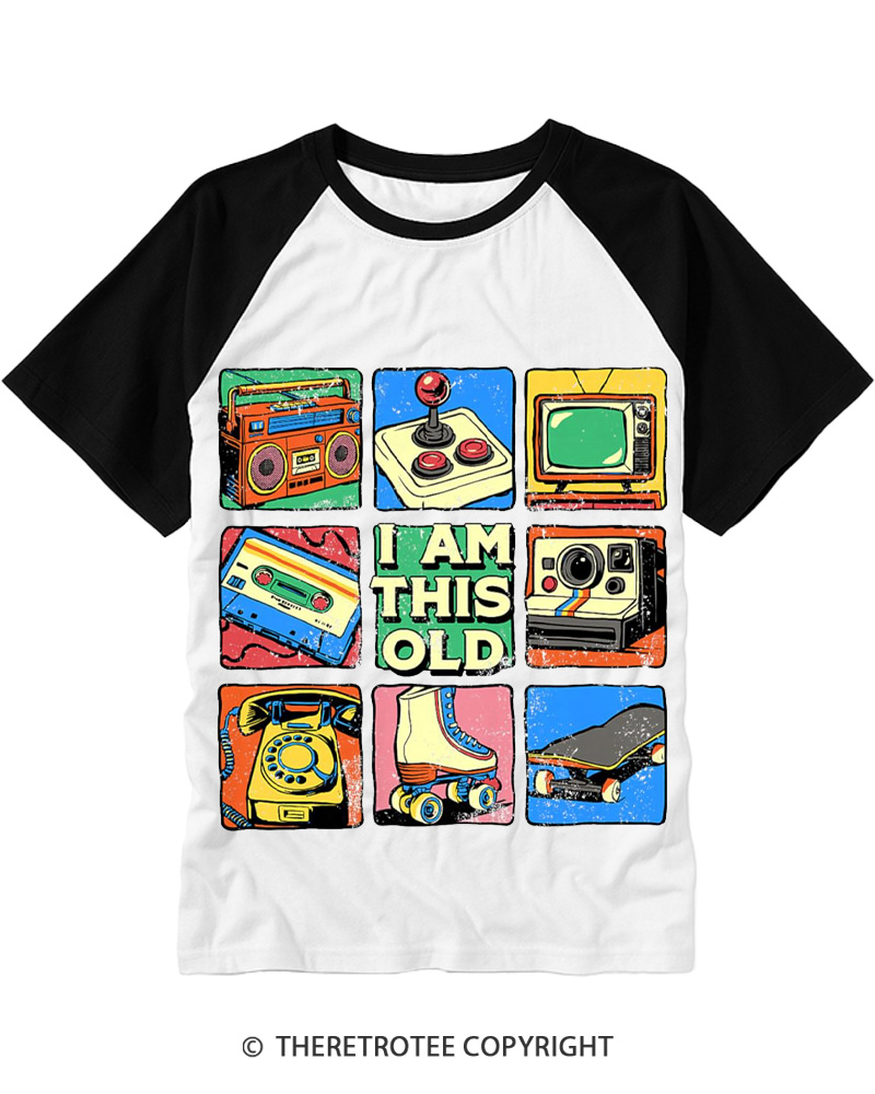 TheRetroTee I Am This Old Vintage Nostalgia Cassette Tape Raglan Baseball T-Shirt
