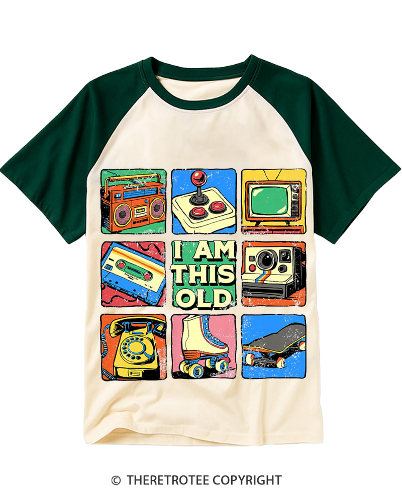 TheRetroTee I Am This Old Vintage Nostalgia Cassette Tape Raglan Baseball T-Shirt