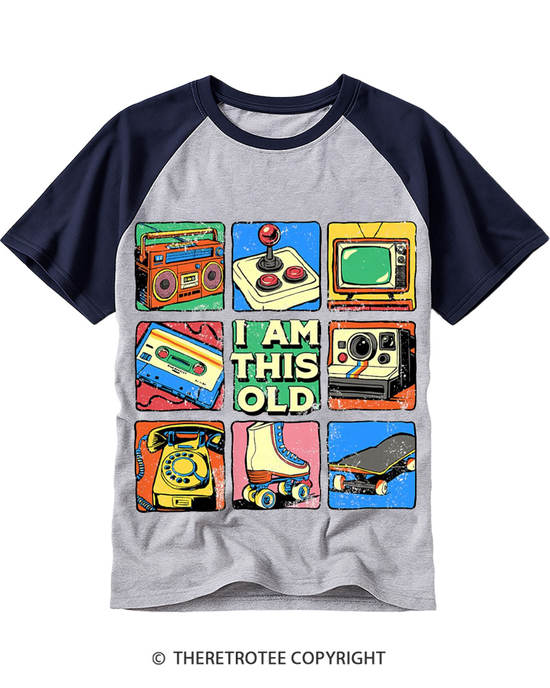 TheRetroTee I Am This Old Vintage Nostalgia Cassette Tape Raglan Baseball T-Shirt