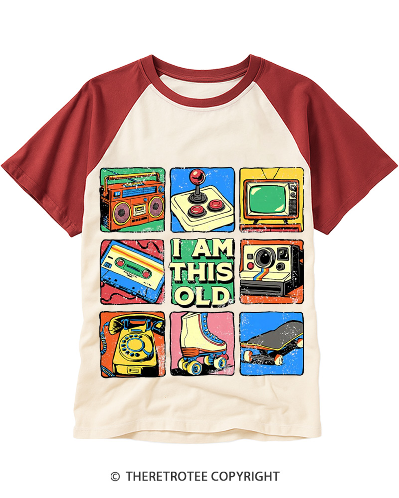 TheRetroTee I Am This Old Vintage Nostalgia Cassette Tape Raglan Baseball T-Shirt