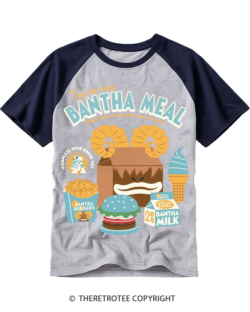 TheRetroTee Funny Burgers 1980s Raglan Baseball T-Shirt