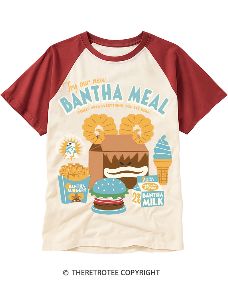 TheRetroTee Funny Burgers 1980s Raglan Baseball T-Shirt