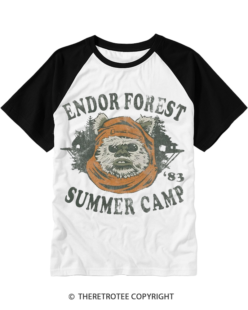 TheRetroTee Endor Forest Summer Camp 1980s Raglan Baseball T-Shirt