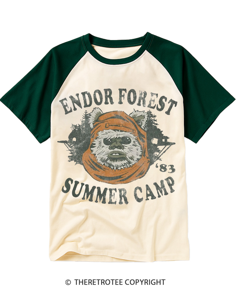 TheRetroTee Endor Forest Summer Camp 1980s Raglan Baseball T-Shirt