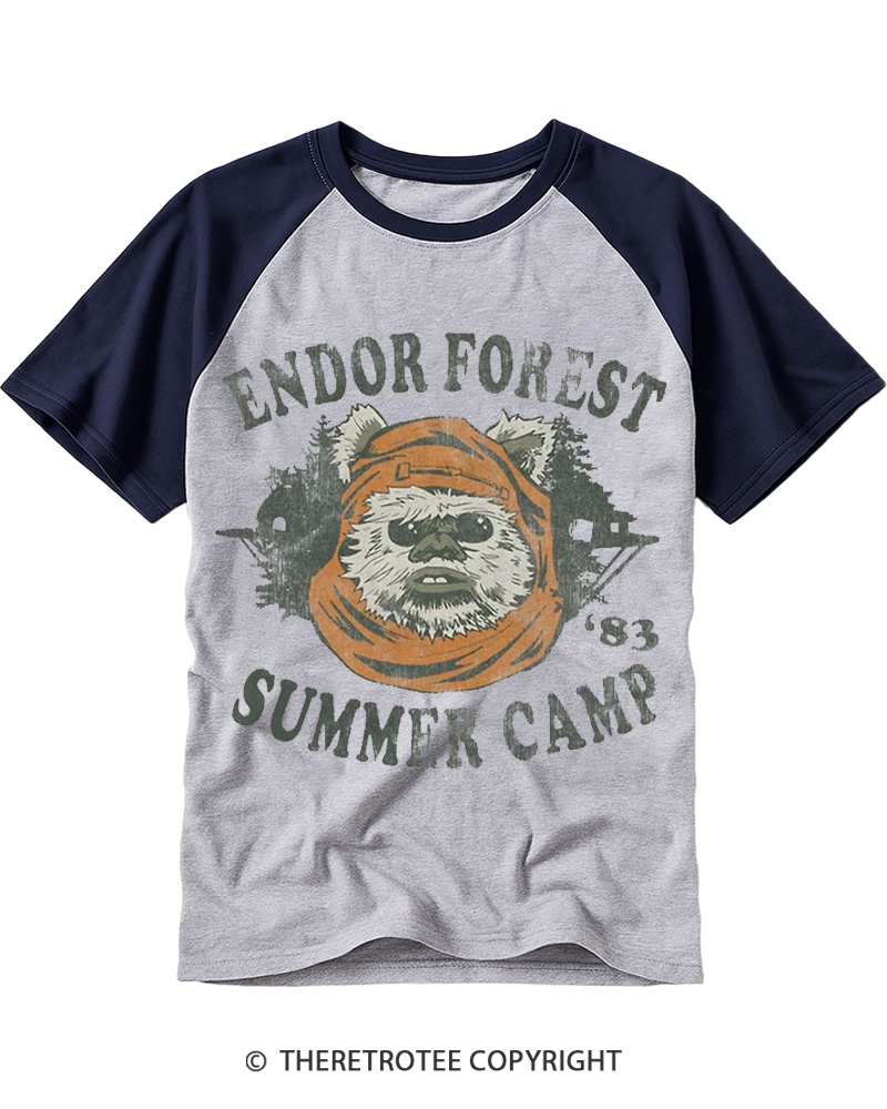 TheRetroTee Endor Forest Summer Camp 1980s Raglan Baseball T-Shirt