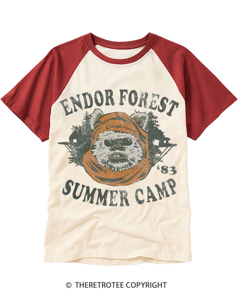 TheRetroTee Endor Forest Summer Camp 1980s Raglan Baseball T-Shirt