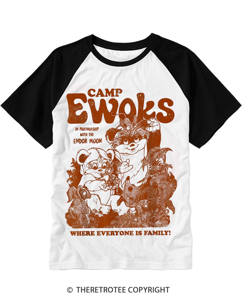 TheRetroTee Camp Ewoks 1980s Raglan Baseball T-Shirt