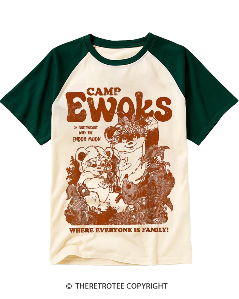 TheRetroTee Camp Ewoks 1980s Raglan Baseball T-Shirt