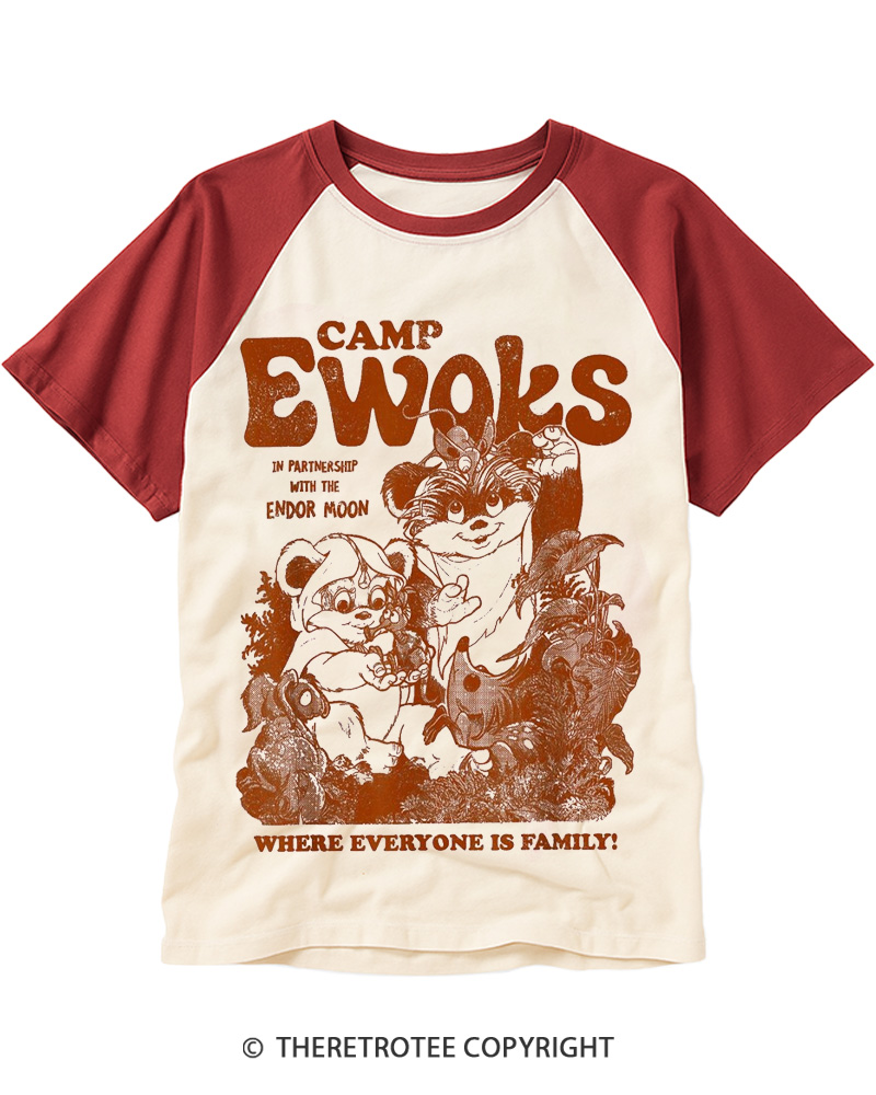 TheRetroTee Camp Ewoks 1980s Raglan Baseball T-Shirt
