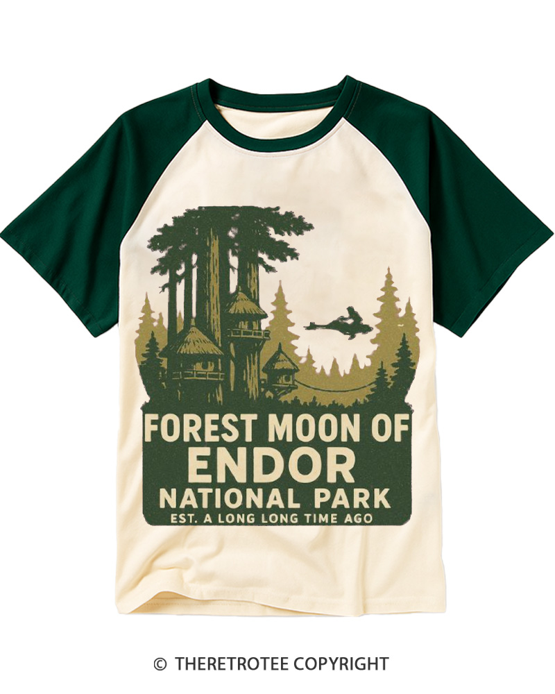 TheRetroTee Forest Moon of  National Park 1980s Raglan Baseball T-Shirt