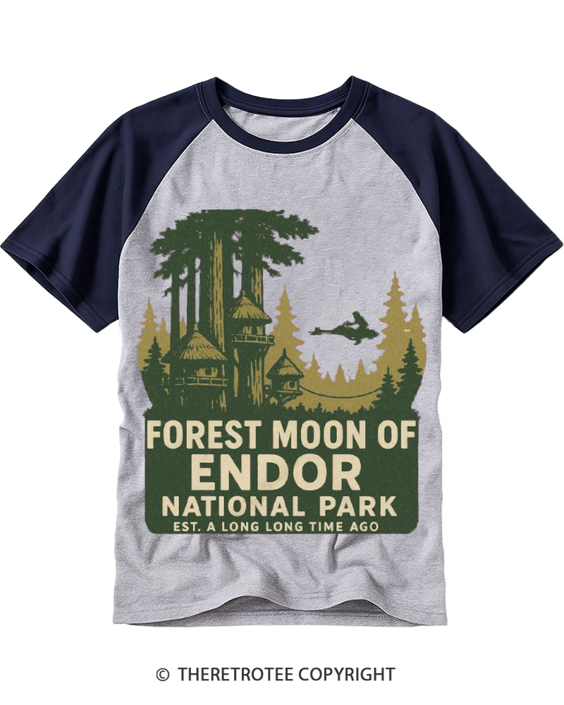 TheRetroTee Forest Moon of  National Park 1980s Raglan Baseball T-Shirt