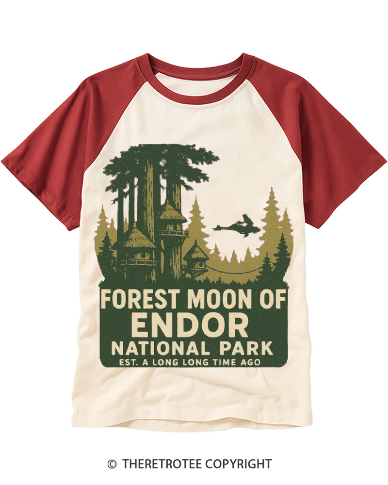 TheRetroTee Forest Moon of  National Park 1980s Raglan Baseball T-Shirt