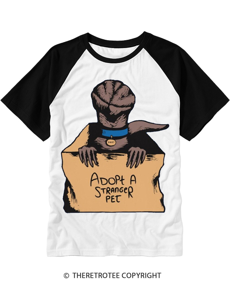TheRetroTee Adopt A Stranger Pet 1980s Raglan Baseball T-Shirt