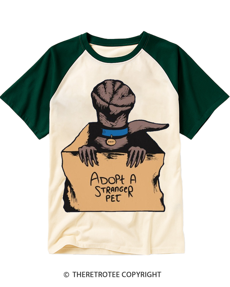 TheRetroTee Adopt A Stranger Pet 1980s Raglan Baseball T-Shirt