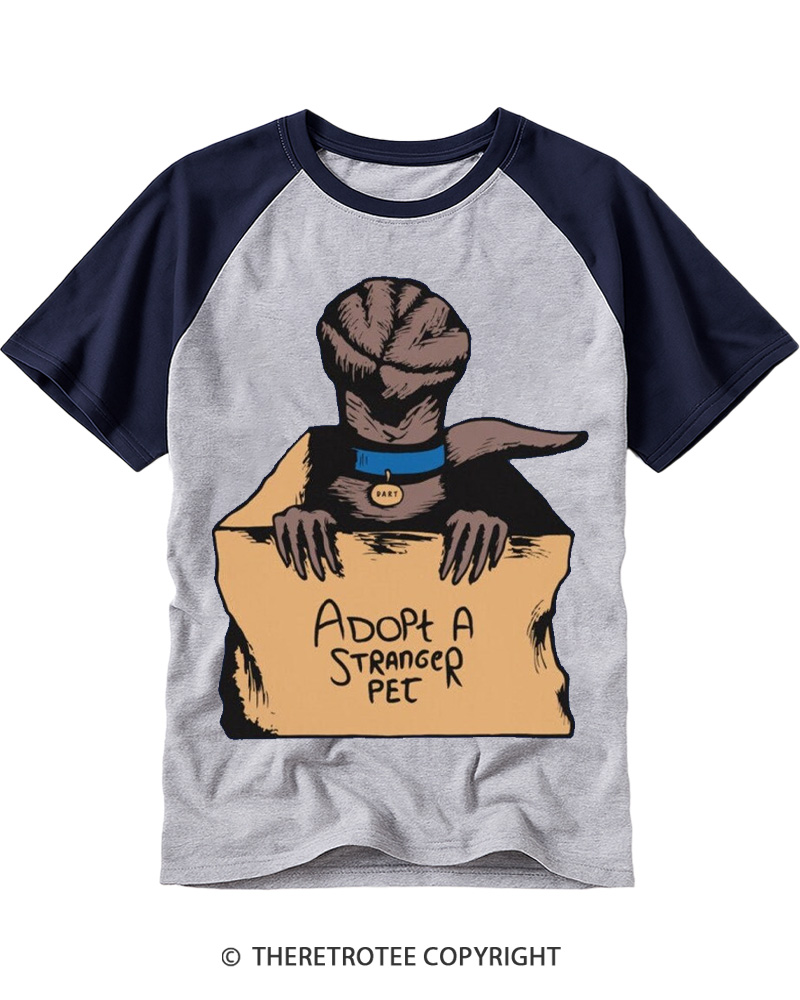 TheRetroTee Adopt A Stranger Pet 1980s Raglan Baseball T-Shirt