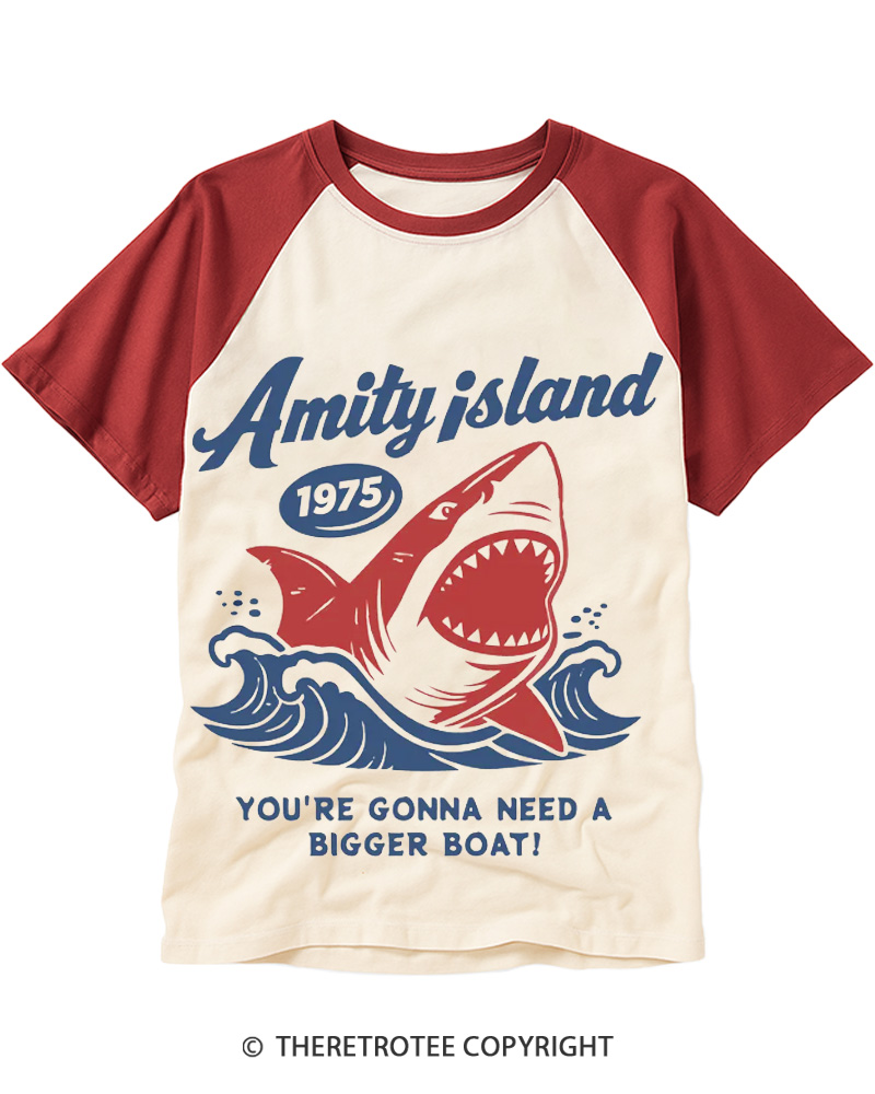 TheRetroTee Seaside Harbor 1970s Raglan Baseball T-Shirt