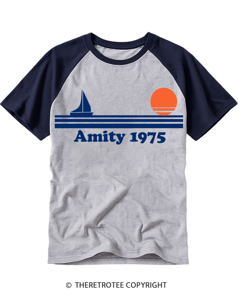 TheRetroTee Classic Stripes 1975 Raglan Baseball T-Shirt