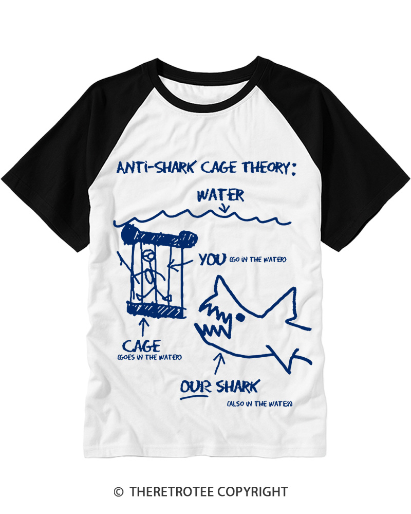 TheRetroTee Anti Shark Cage Theory Water 1970s Raglan Baseball T-Shirt