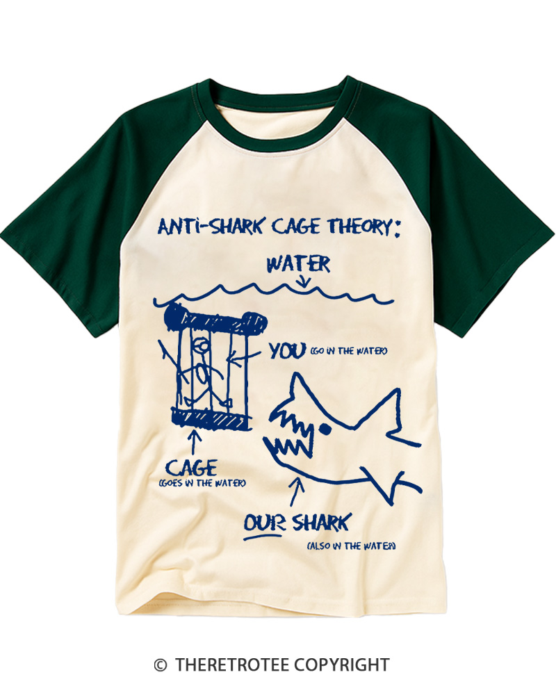 TheRetroTee Anti Shark Cage Theory Water 1970s Raglan Baseball T-Shirt