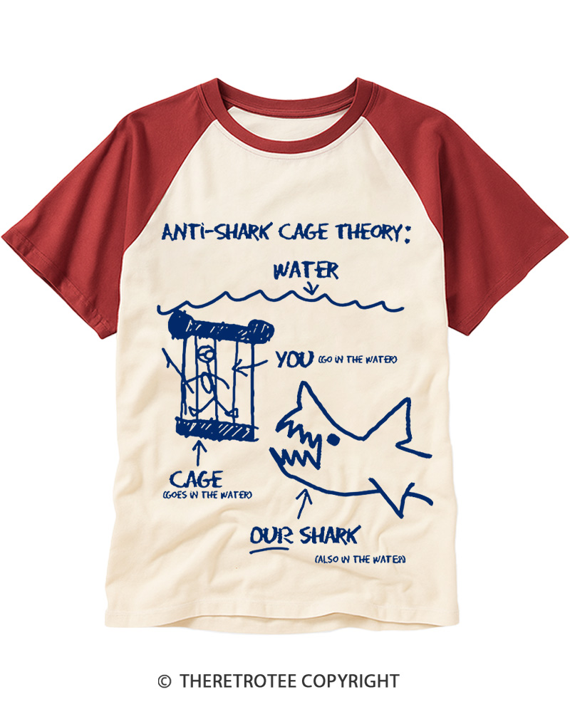 TheRetroTee Anti Shark Cage Theory Water 1970s Raglan Baseball T-Shirt