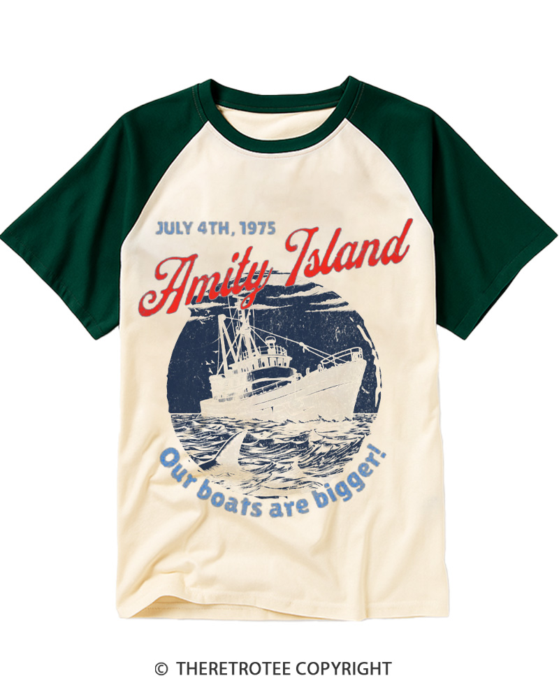 TheRetroTee Seaside Harbor 1970s Raglan Baseball T-Shirt