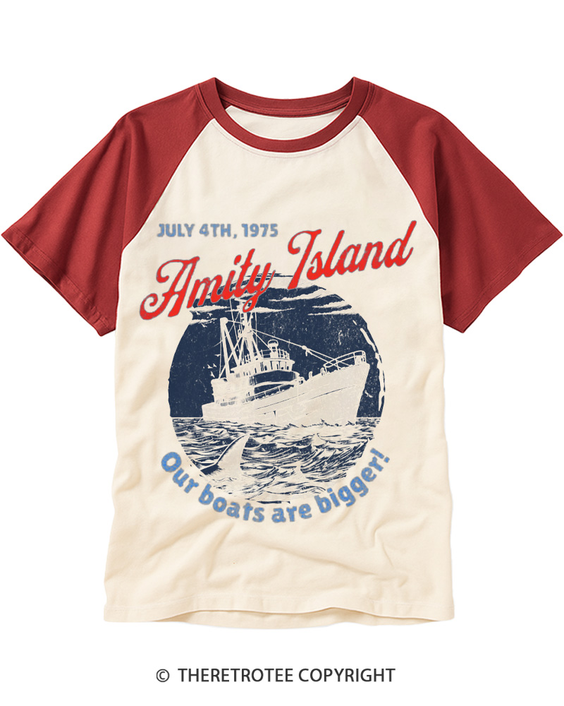TheRetroTee Seaside Harbor 1970s Raglan Baseball T-Shirt