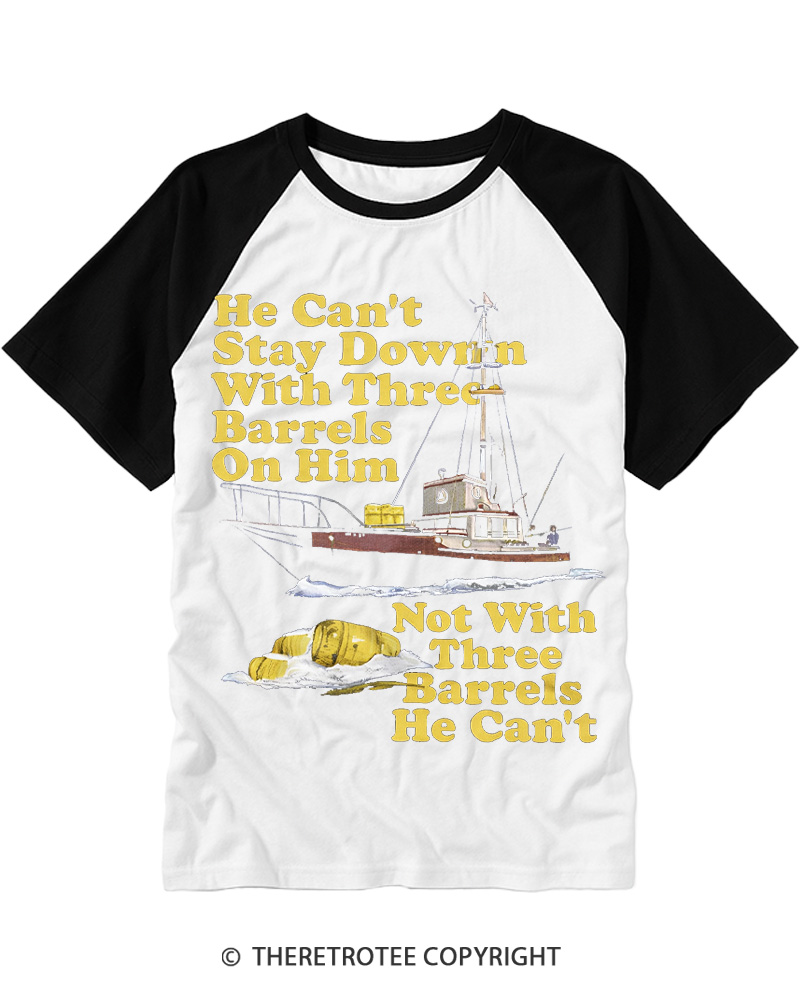 TheRetroTee He Can’t Stay Down 1970s Raglan Baseball T-Shirt