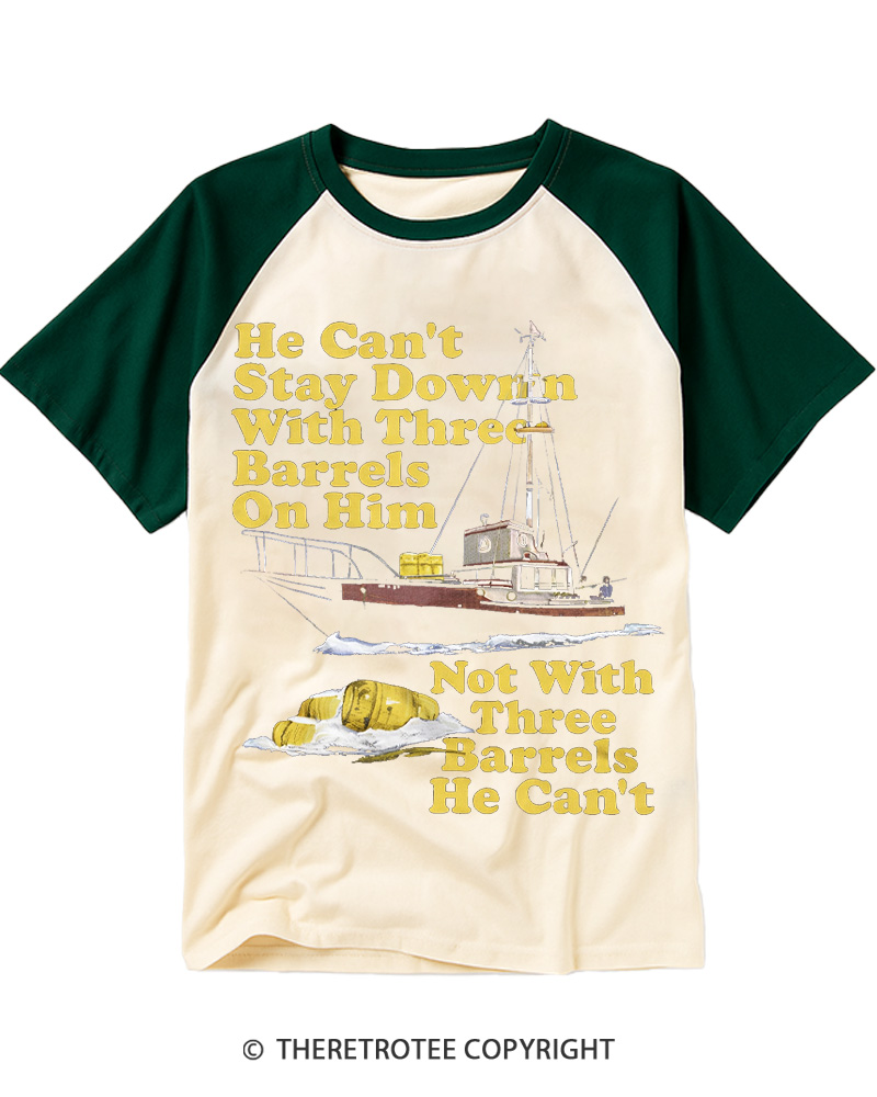 TheRetroTee He Can’t Stay Down 1970s Raglan Baseball T-Shirt