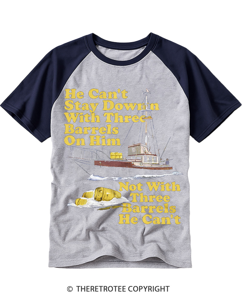 TheRetroTee He Can’t Stay Down 1970s Raglan Baseball T-Shirt